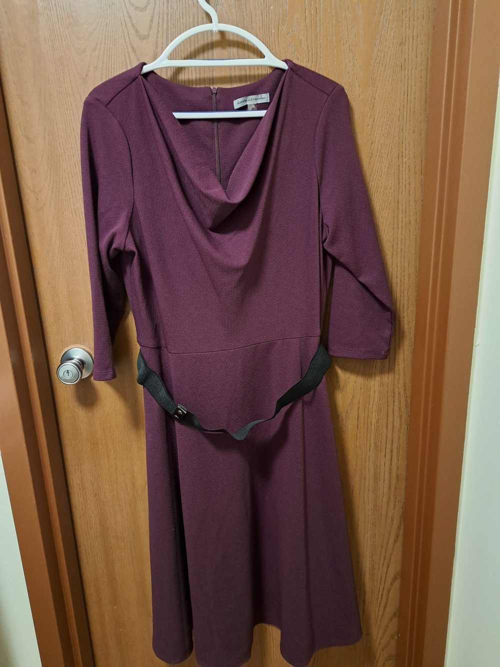 Danny & Nicole Plum Cowl-Neck A-Line Midi Dress with Black Belt